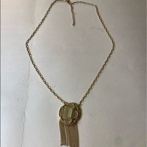 Lia Sophia “Compass” Necklace, Vintage, 32” w 3” ext, Soft Brasstone w Crystals